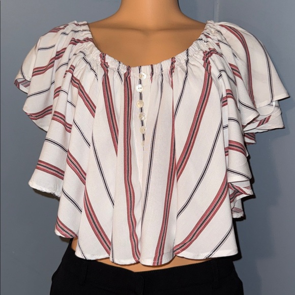 Gypsy Love Tops - Gypsy Love Striped Flutter Sleeve Top - Size XL